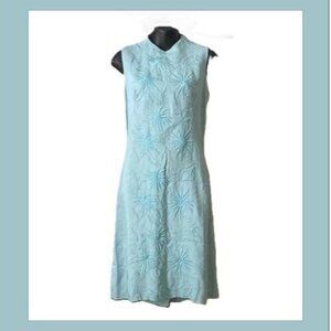 Vintage Arkay Embroidered Linen A-Line Dress | Light Blue/Green | Size S?